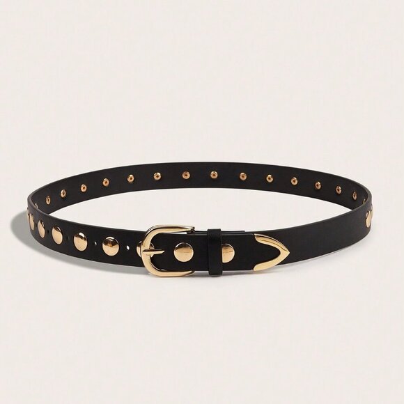 Black Contemporary Women's Gold Rivet Belt - Picture 4 of 9
